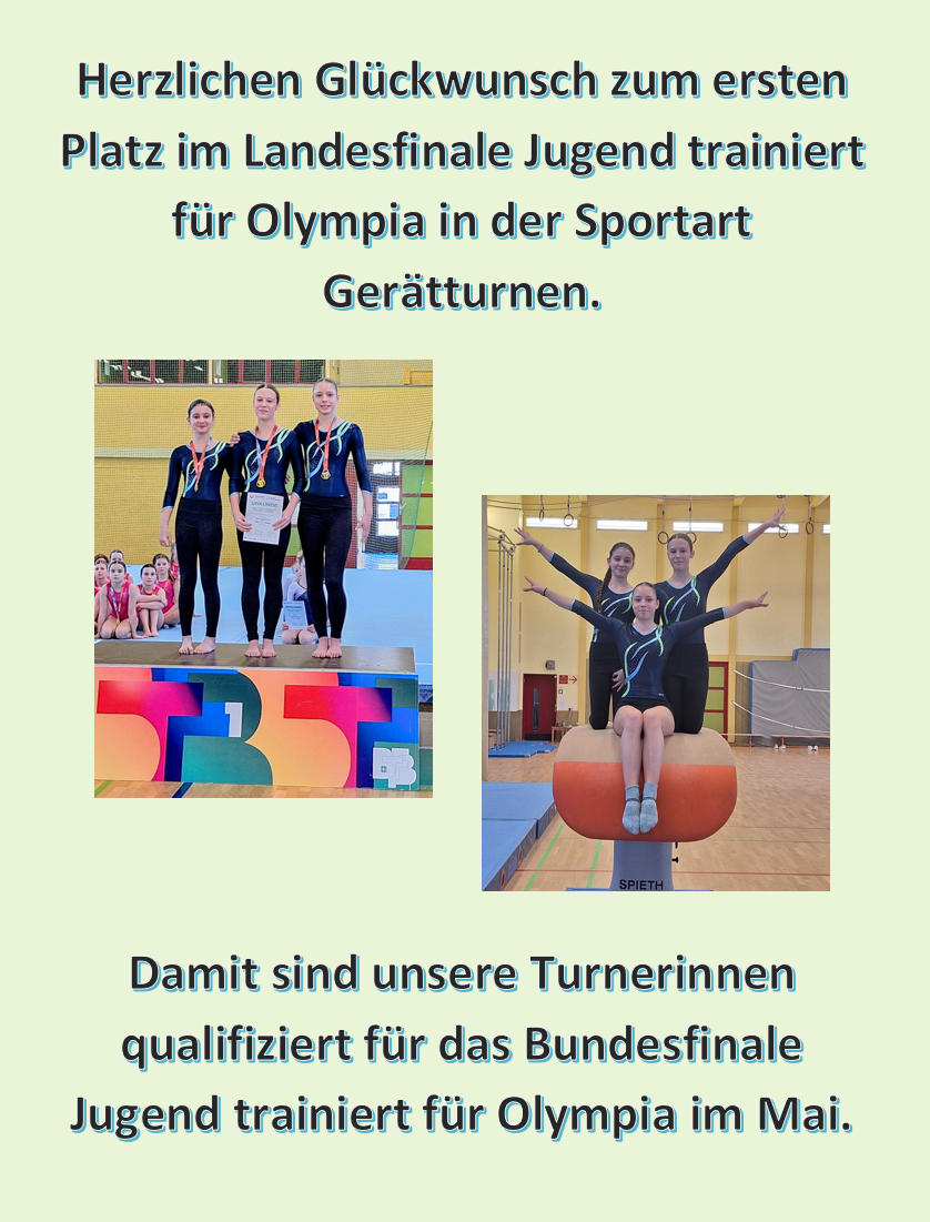 Glückwunsch für den ersten Platz im Landesfinale Berlin für die Geräteturnerinnen