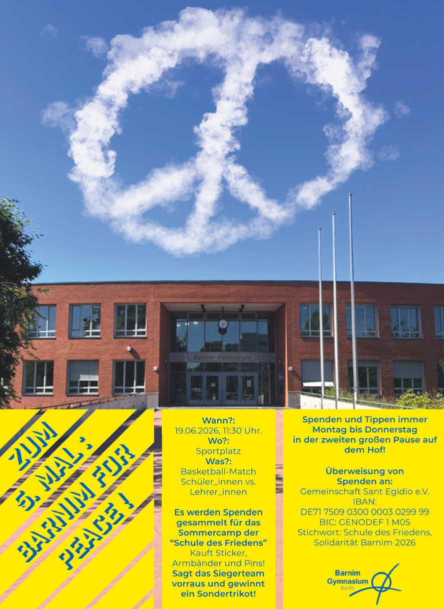 Plakat für Spendenaufruf anlässlich des Basketballspiels von Schüler*innen gegen Lehrer*innen